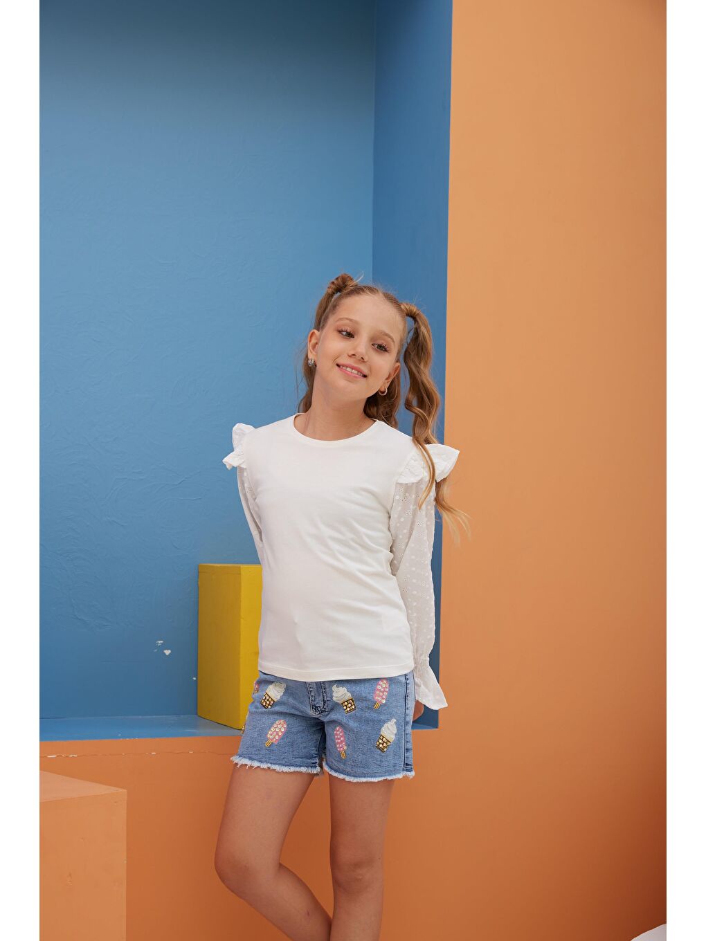 Mavi Kız Çocuk Dondurmalı Jean Şort-2