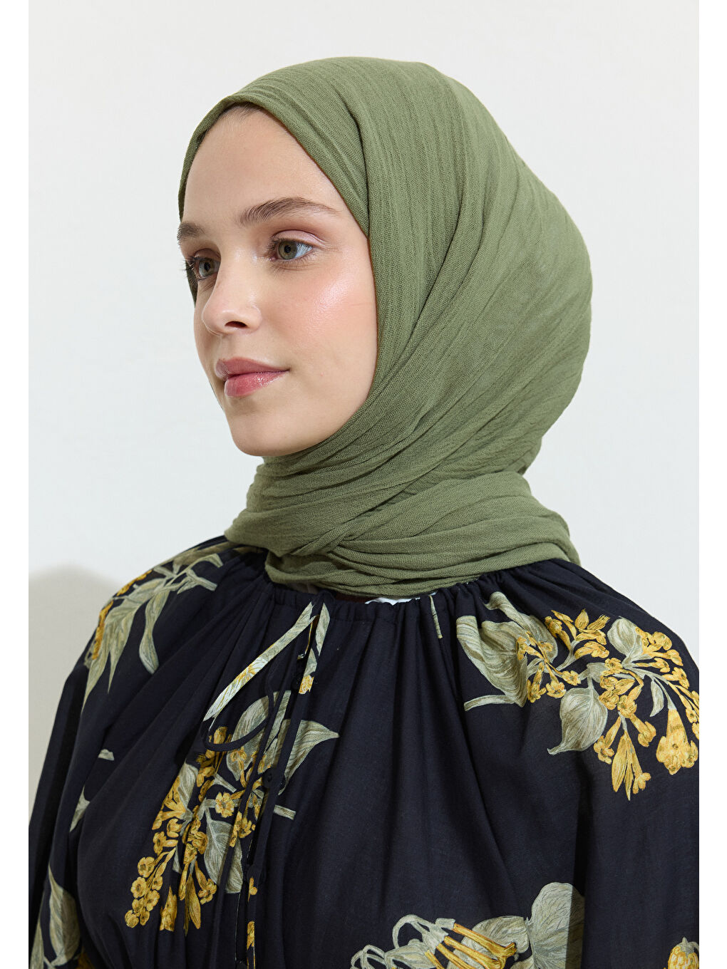 Yeşil Green Tea Pamuklu Keten Şal-2