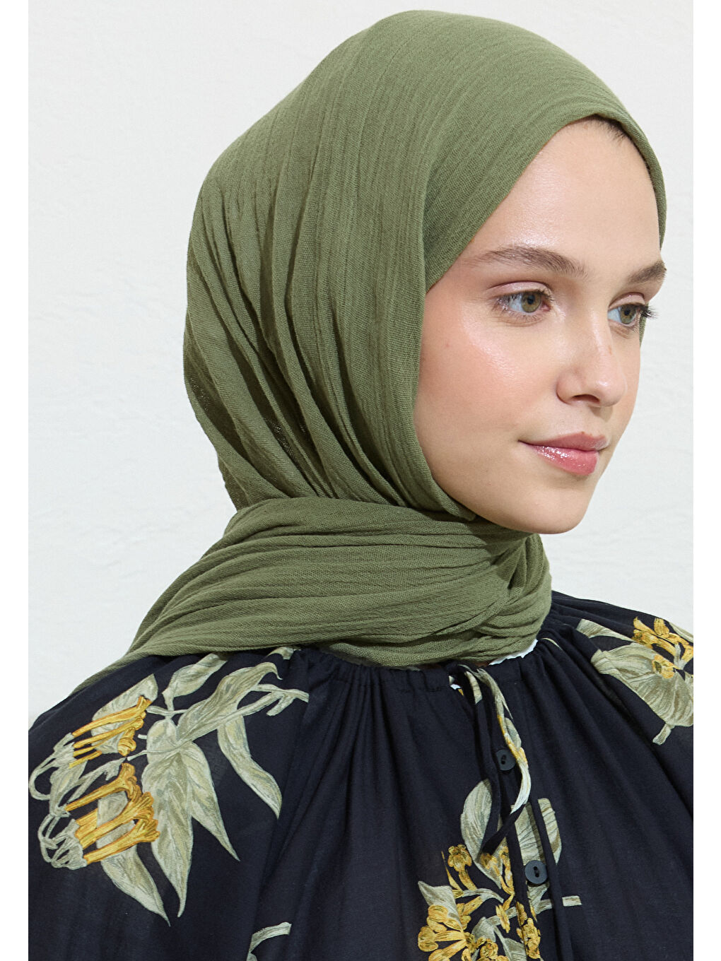 Yeşil Green Tea Pamuklu Keten Şal-3