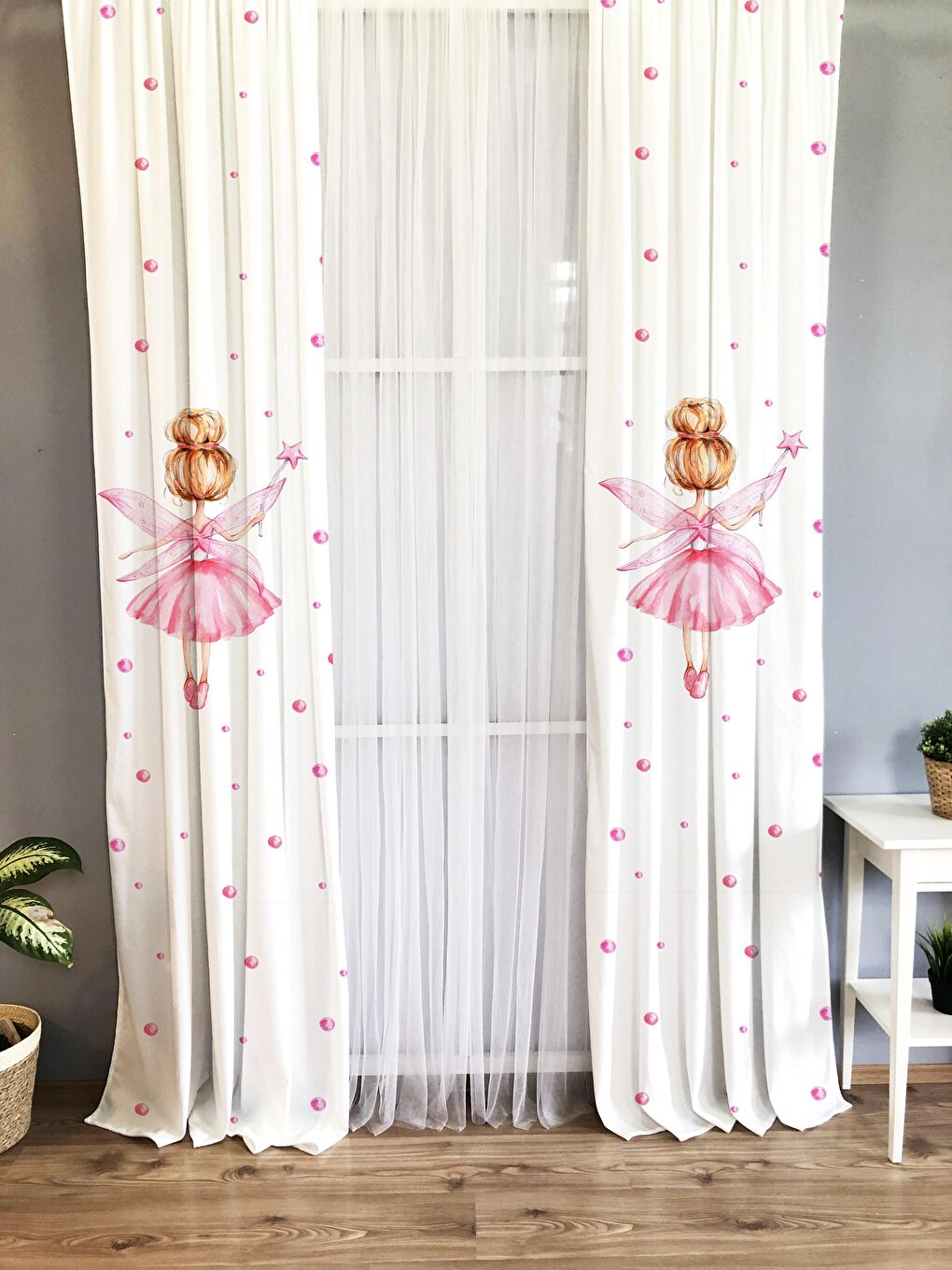 Karışık Melek Kız Desenli Çocuk Ve Bebek Odası TEK KANAT Fon Perde