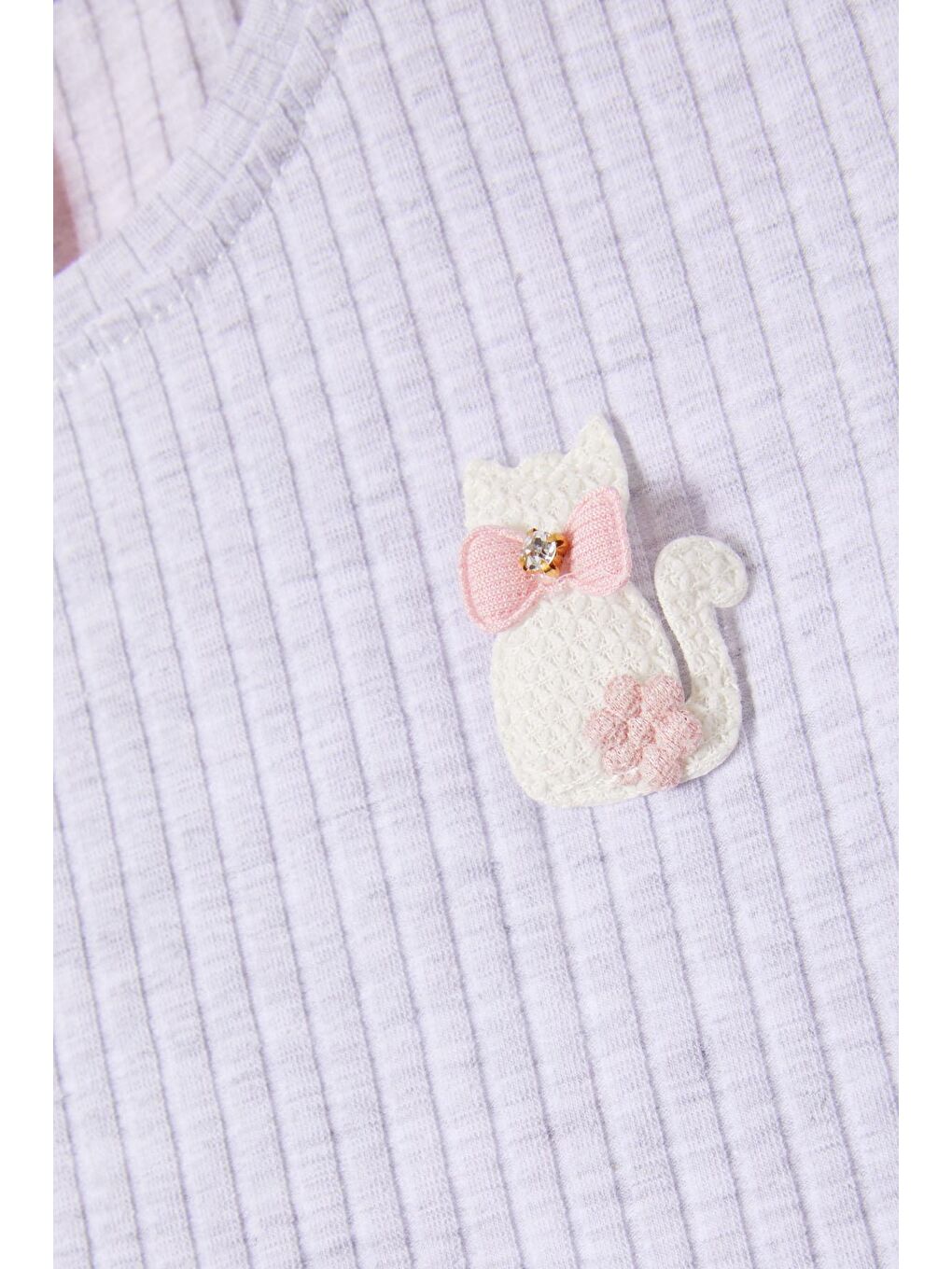 Gri Fırfırlı Kedi Nakışlı Kız Çocuk Badi 16579-1