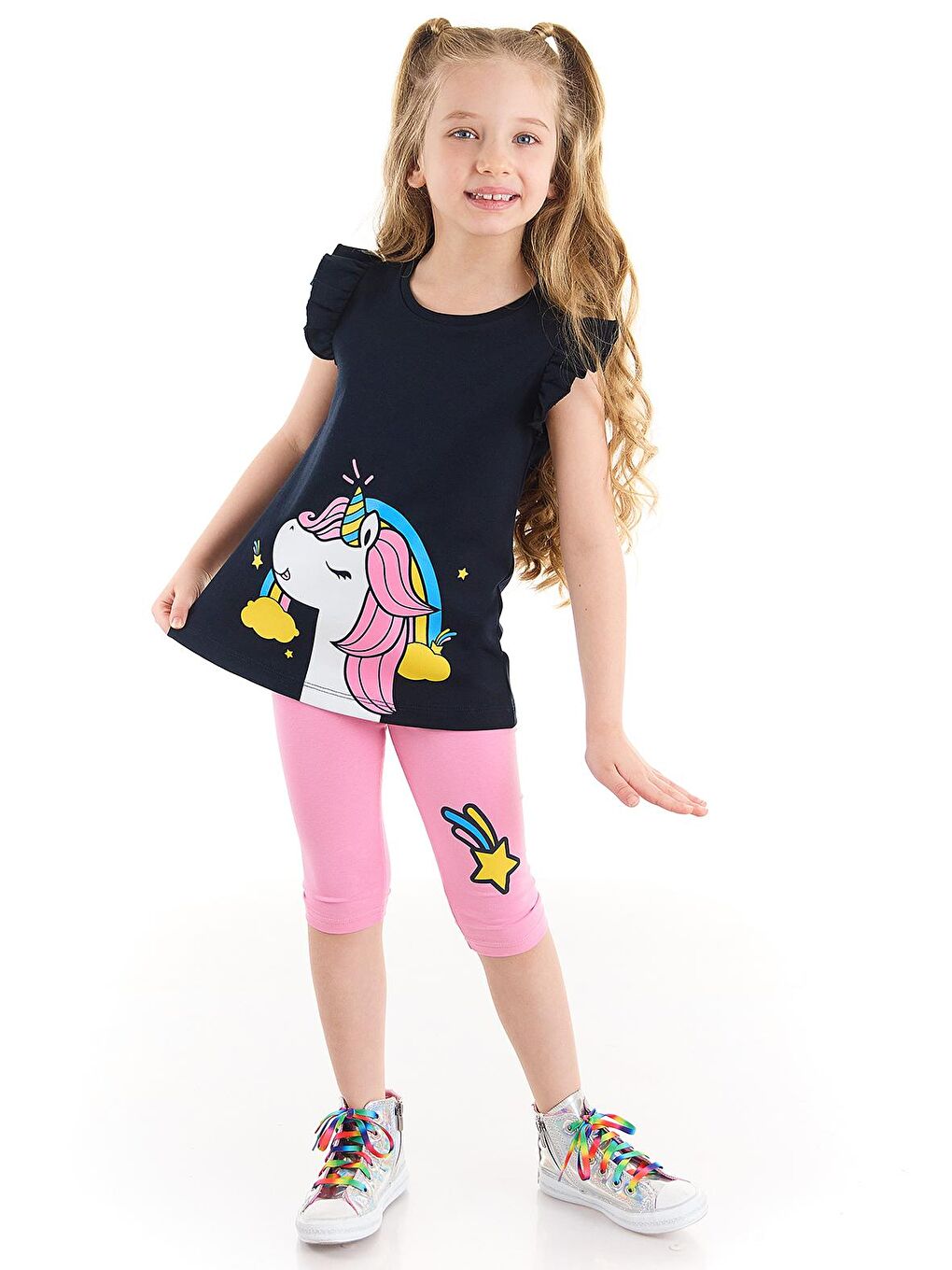 Denokids Karışık Unicorn Gücü Kız T-shirt Tayt Takım