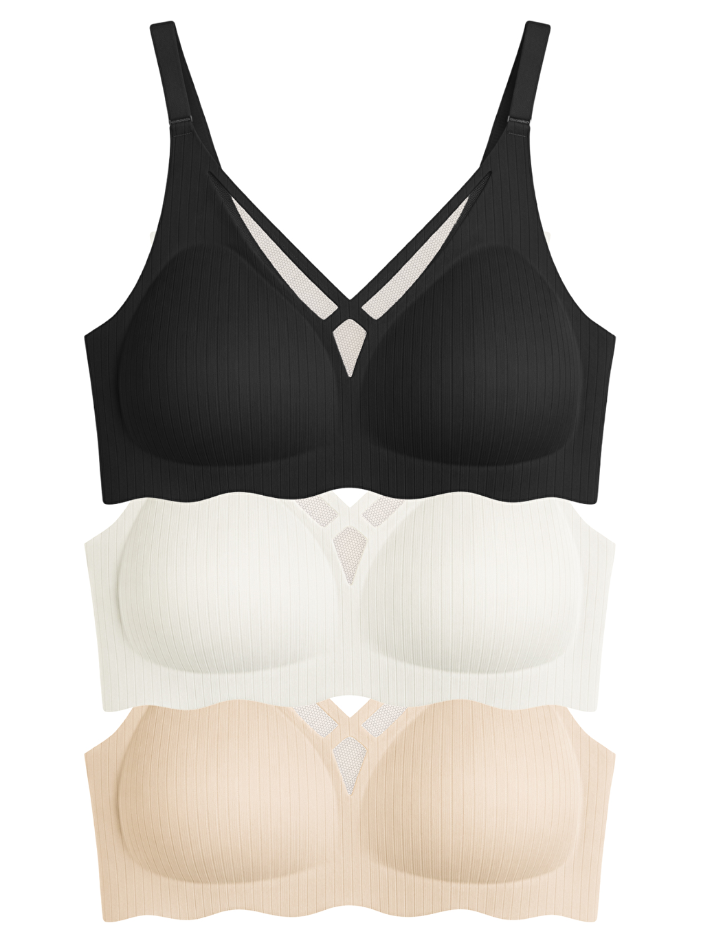 Karışık Seamless Bra - Liny | Lazer Kesim Dikişsiz Çizgi Desenli Dekolteli Kadın Sütyen 3'Lü Paket