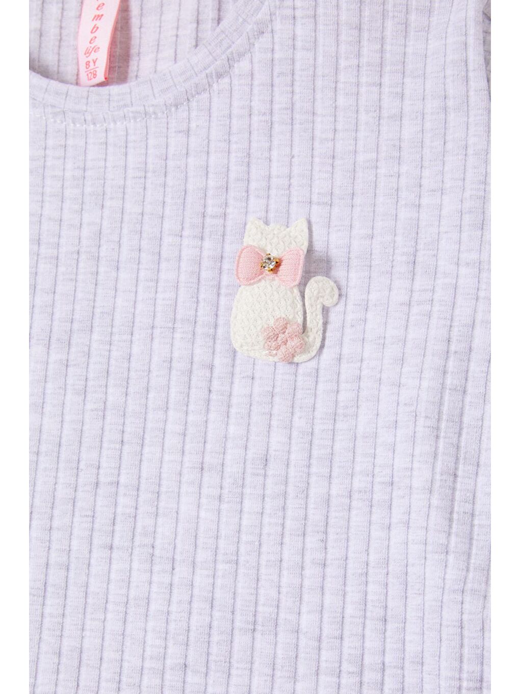 Gri Fırfırlı Kedi Nakışlı Kız Çocuk Badi 16579-2