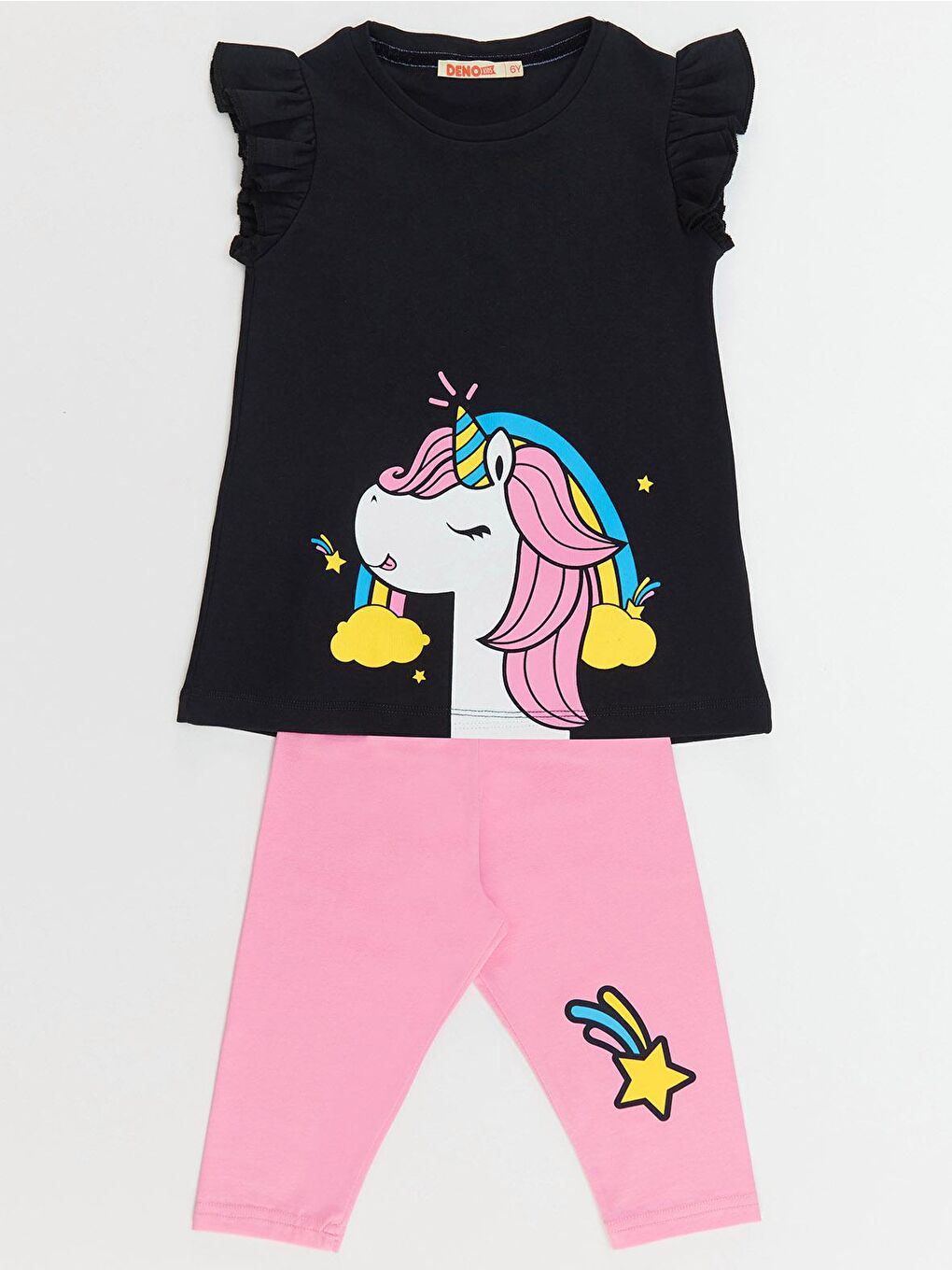 Denokids Karışık Unicorn Gücü Kız T-shirt Tayt Takım - 2