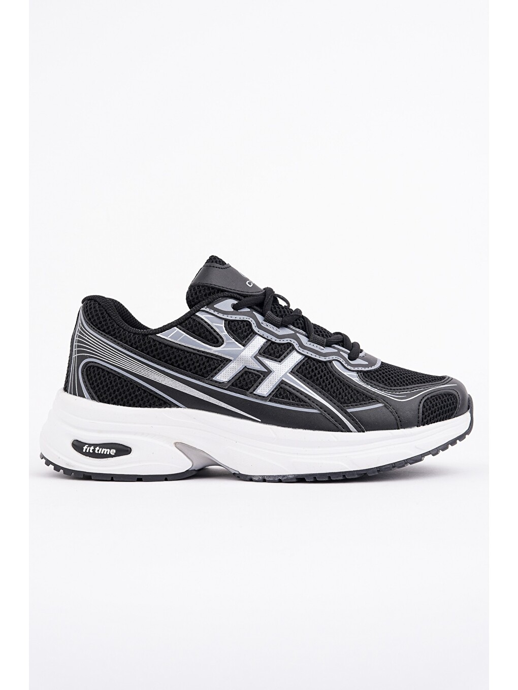 Siyah Hynex Kadın Kalın Taban Bağcıklı Günlük Sneaker Spor Ayakkabı