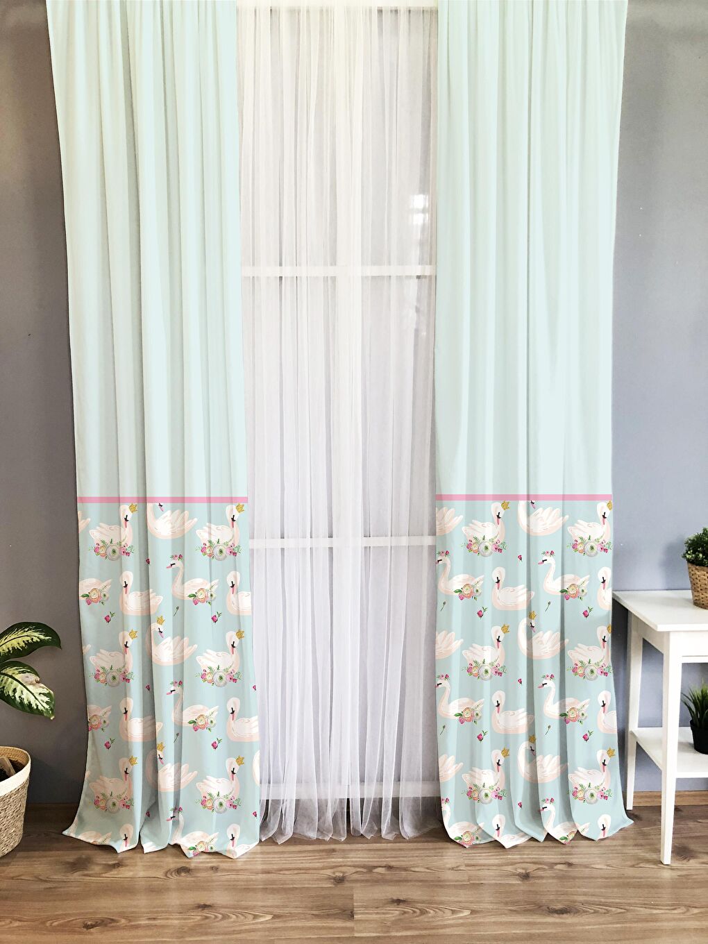 Karışık Kaz Desenli Çocuk Ve Bebek Odası TEK KANAT Fon Perde