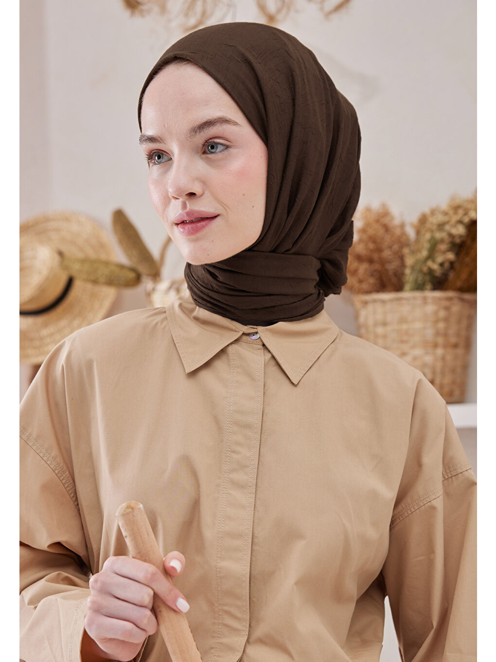 Kahverengi Bambu Şal Koyu Kahve-1