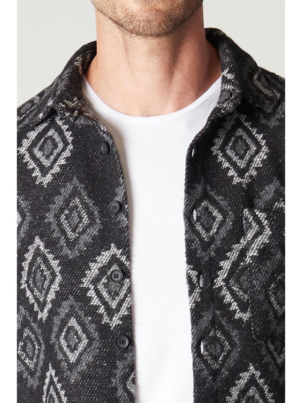 Kışlık Etnik Desen Erkek Siyah Gömlek-2