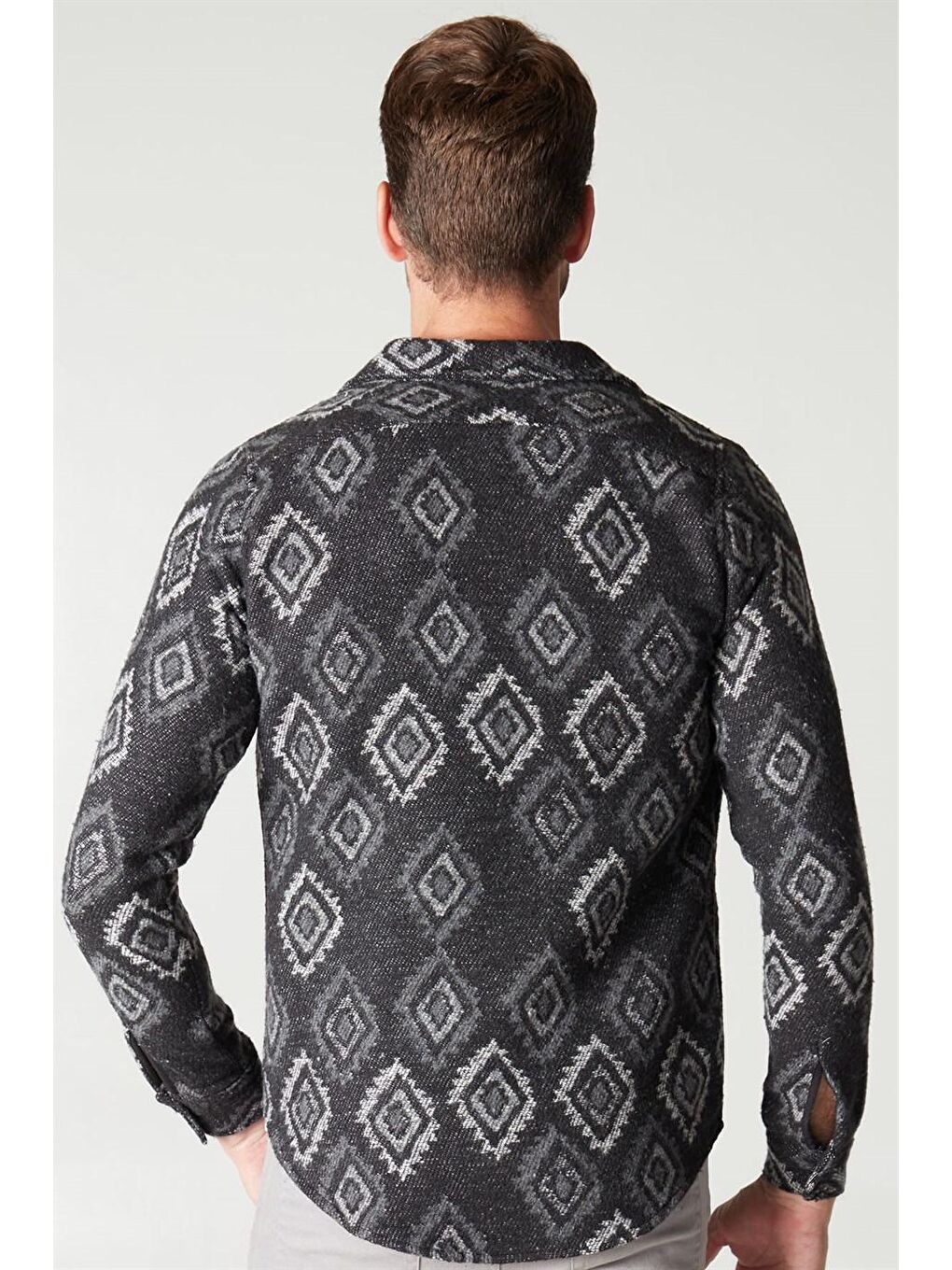 Kışlık Etnik Desen Erkek Siyah Gömlek-3