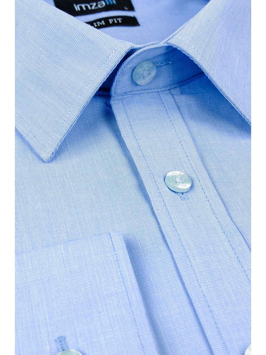 Mavi Uzun Kol Filafil Desen Filafil Sert Yaka Cepsiz Pamuklu Basic Slim Fit Gömlek 1004245008-2