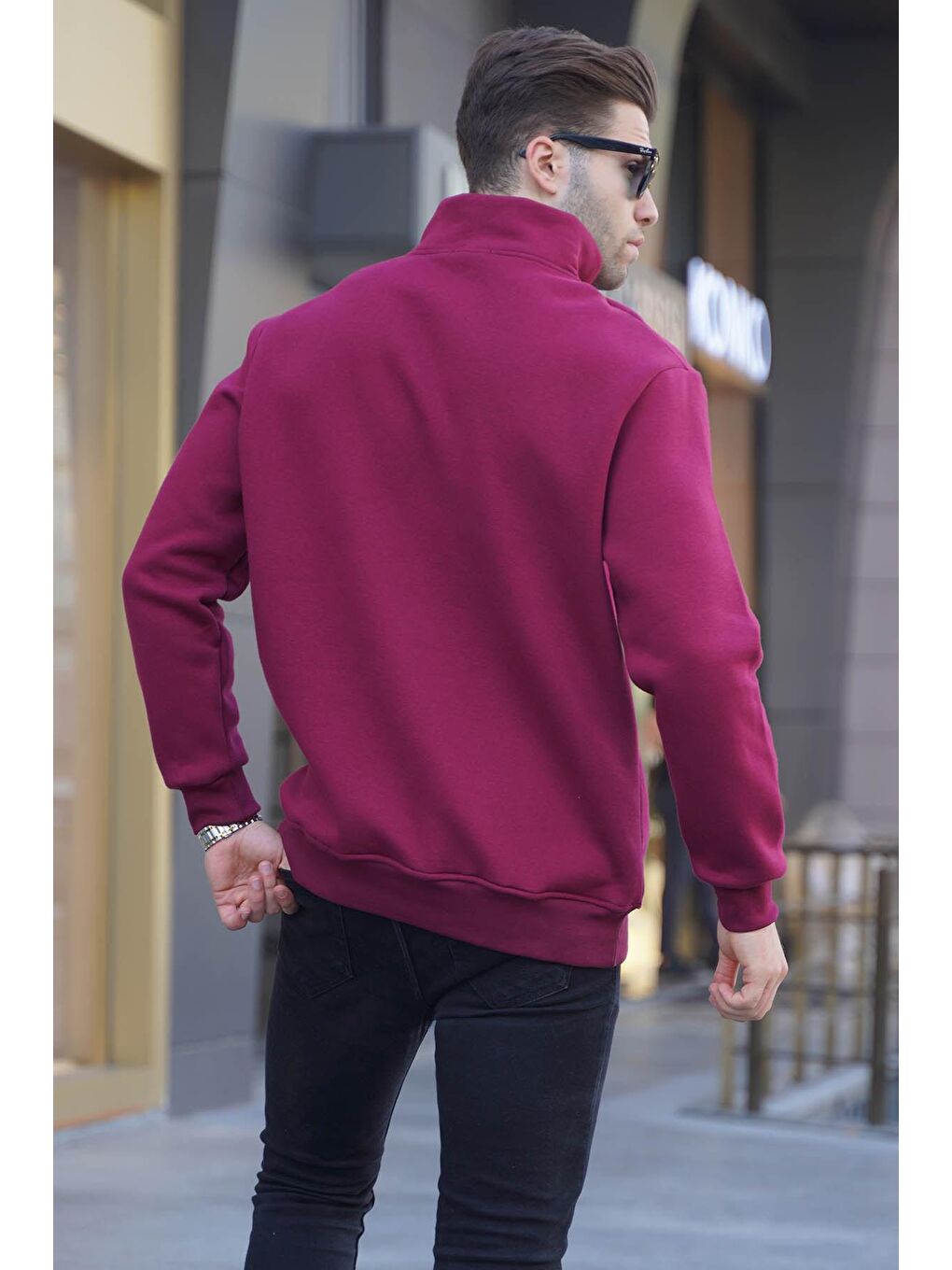 Madmext Bordo Fermuar Yaka Nakışlı Sweatshirt 6028 - 1