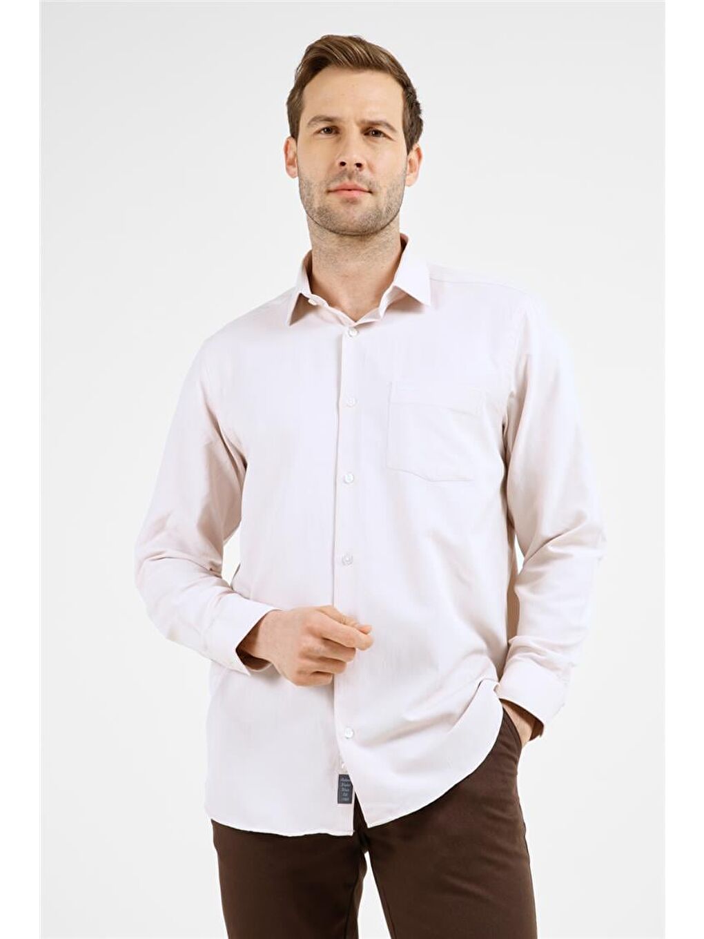 Koyu Bej Sert Yaka Uzun Kol Cepli Comfort Fit Pamuklu Gömlek 1004255285