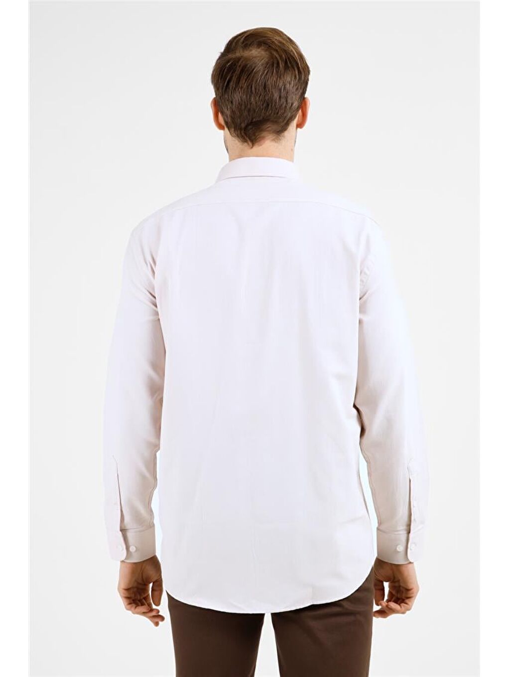 Koyu Bej Sert Yaka Uzun Kol Cepli Comfort Fit Pamuklu Gömlek 1004255285-4