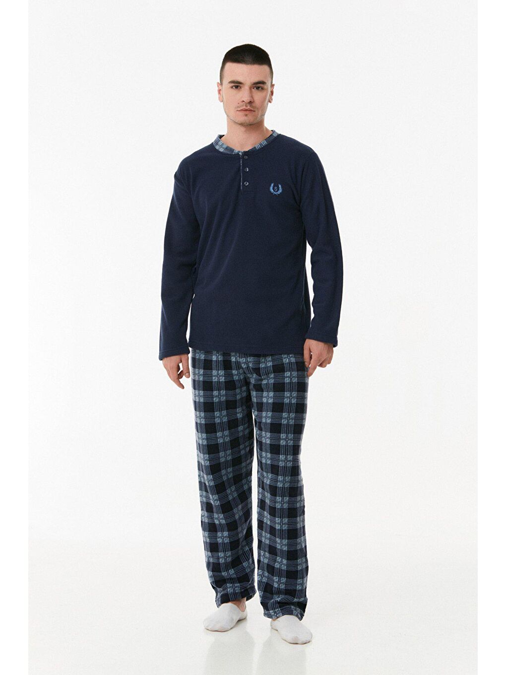 Lacivert Ekose Desenli Polar Pijama Takımı