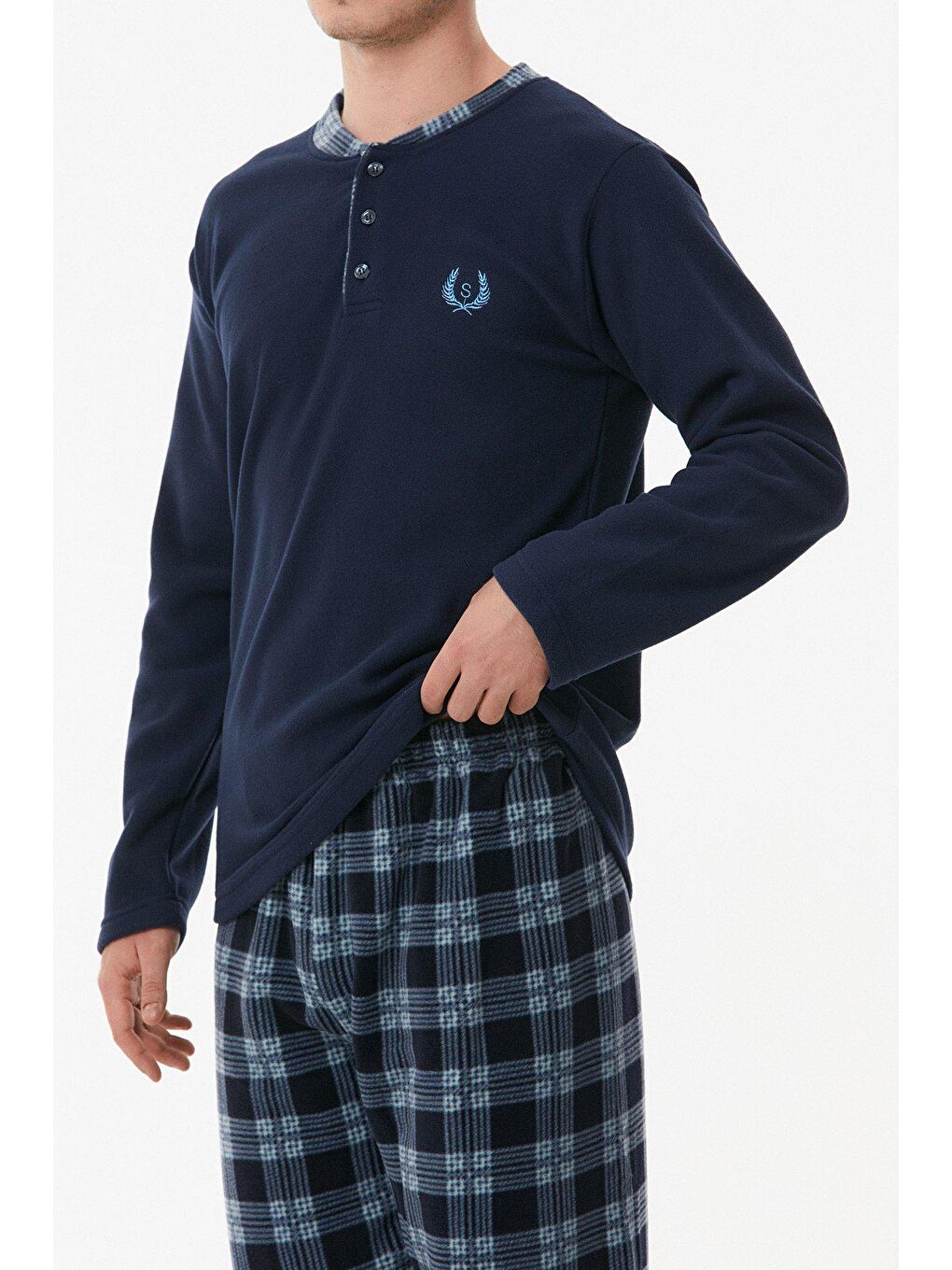 Lacivert Ekose Desenli Polar Pijama Takımı-3