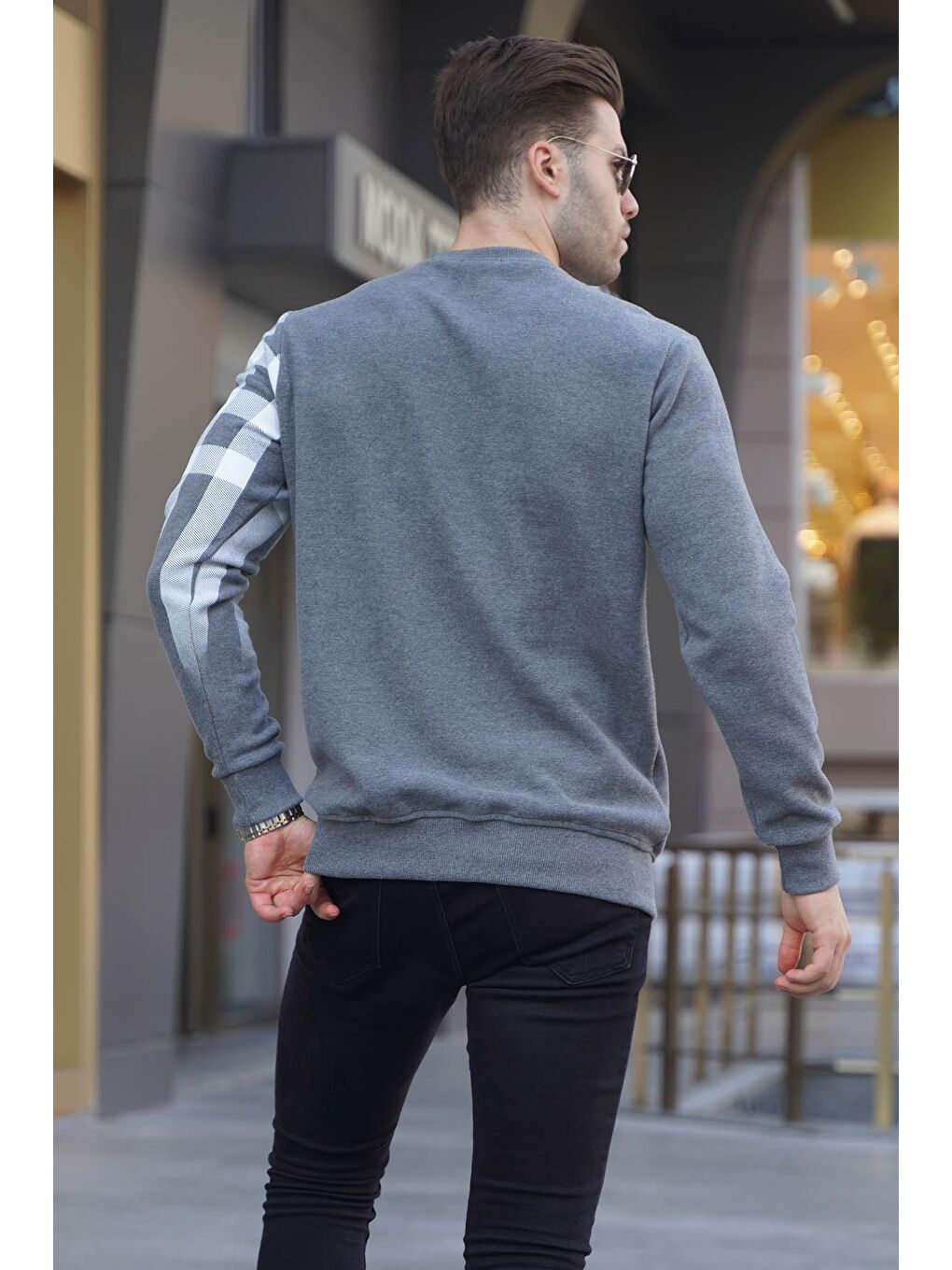 Antrasit Bisiklet Yaka Baskılı Sweatshirt 6031-1