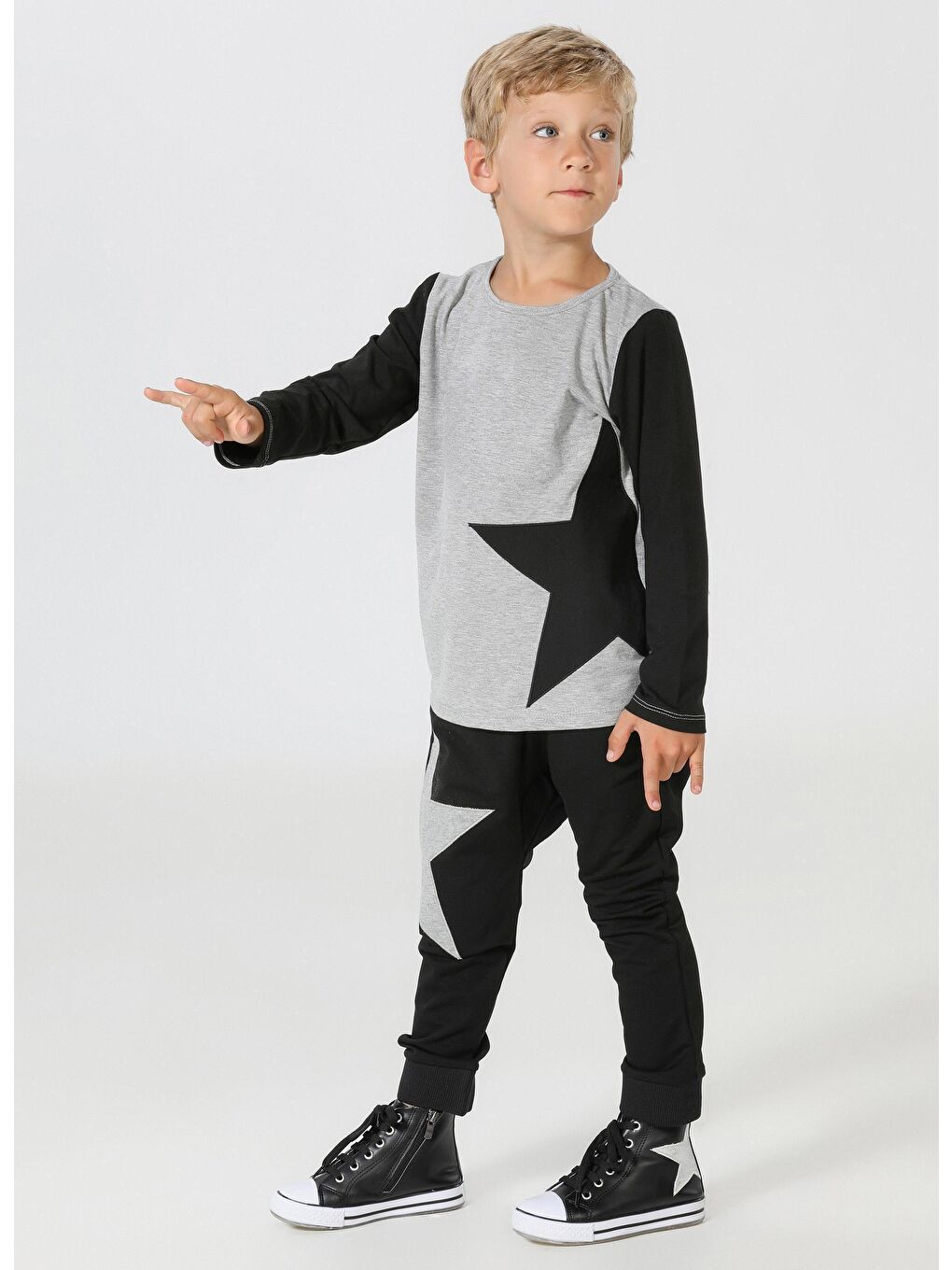 LupiaKids Siyah-Gri Star Harem Fit Pantolon+T-shirt - 1