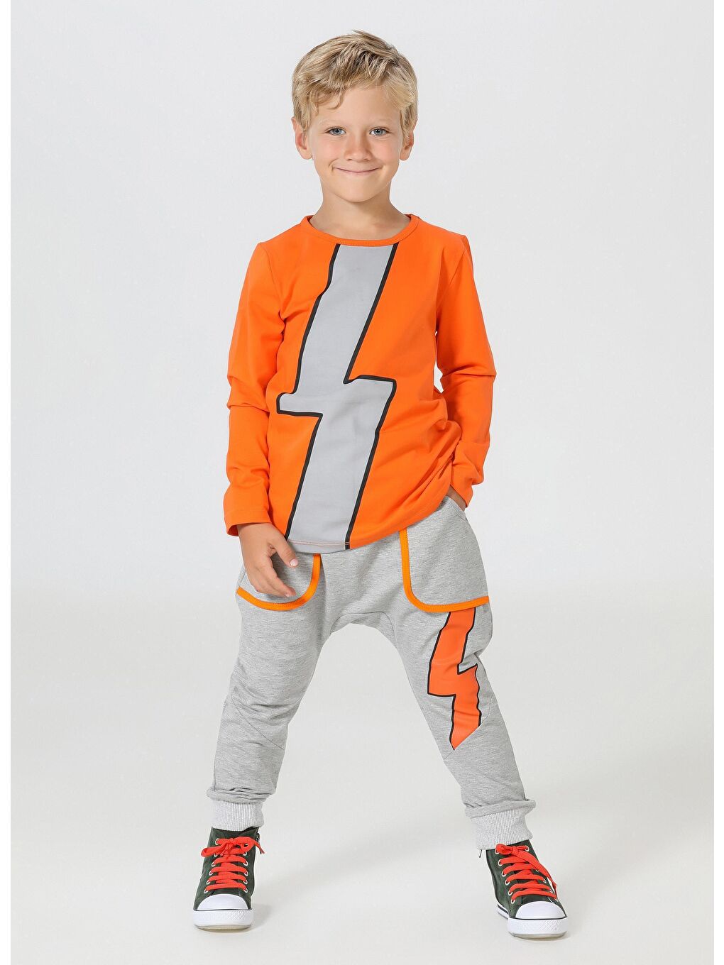 Gri Şimşek Harem Fit Pantolon + Tişört Takım