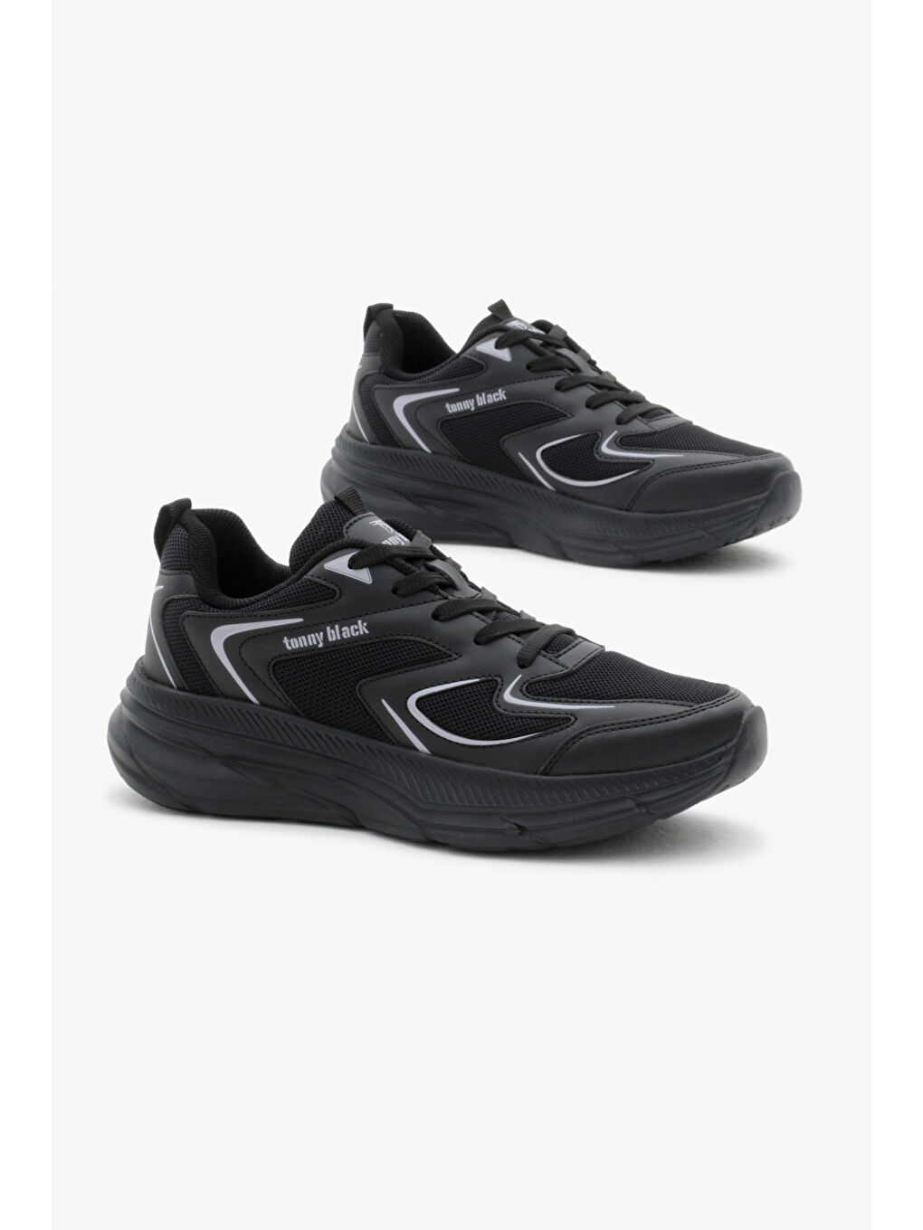 Unisex Siyah Nefes Alabilen Kumaş Faylon Taban Bağcıklı Spor Ayakkabı-2