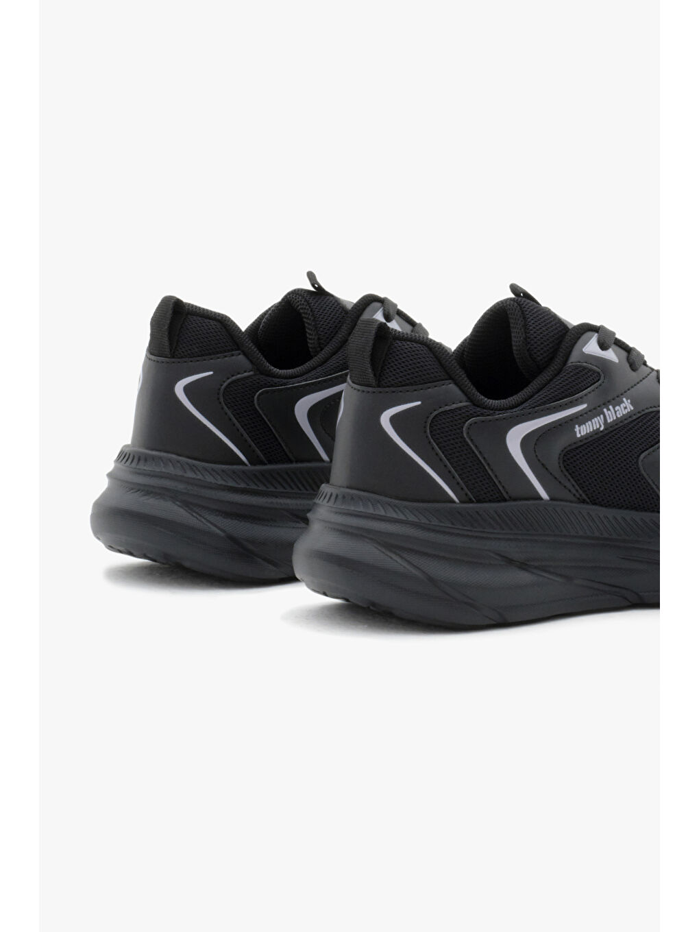 Unisex Siyah Nefes Alabilen Kumaş Faylon Taban Bağcıklı Spor Ayakkabı-4