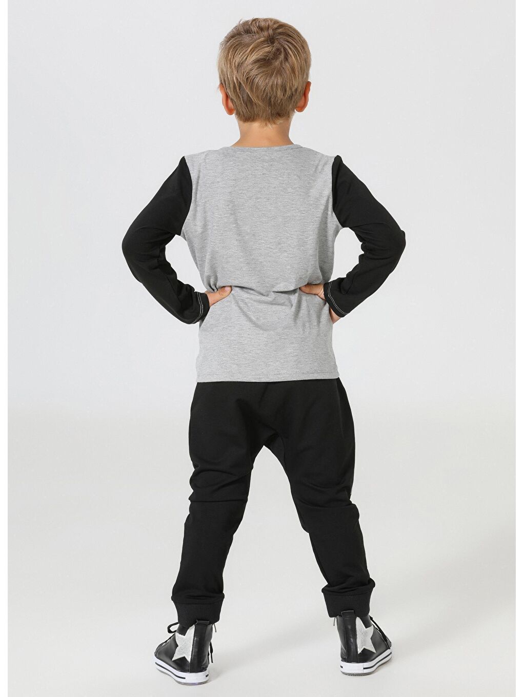 LupiaKids Siyah-Gri Star Harem Fit Pantolon+T-shirt - 2