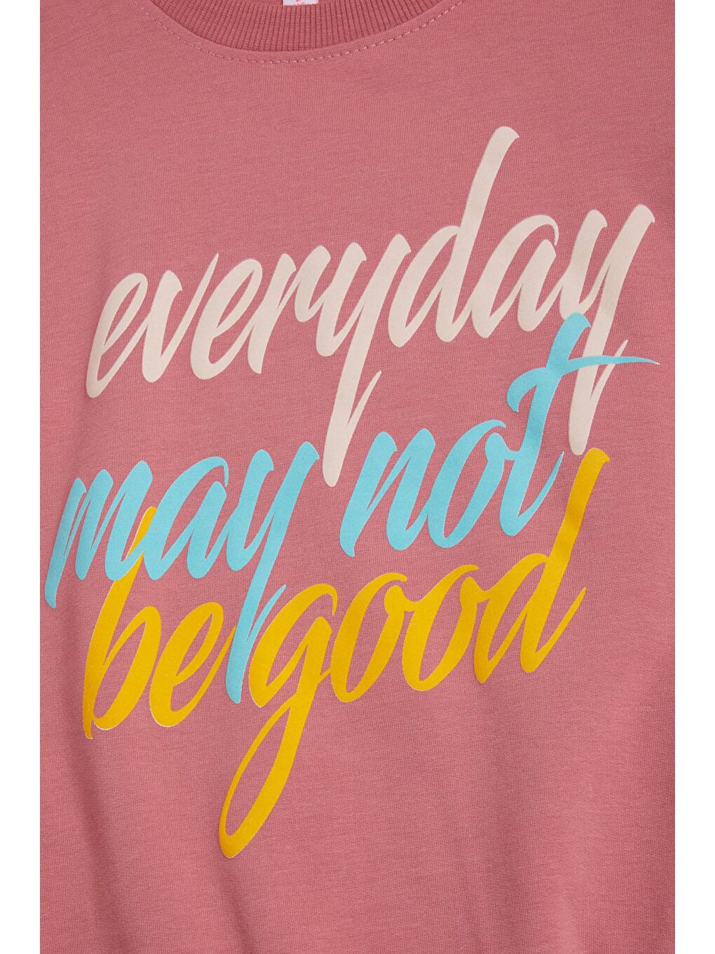 Pembe Gül Kurusu Kolları Renkli Yazı Baskılı Kız Çocuk Sweatshirt 16284-1