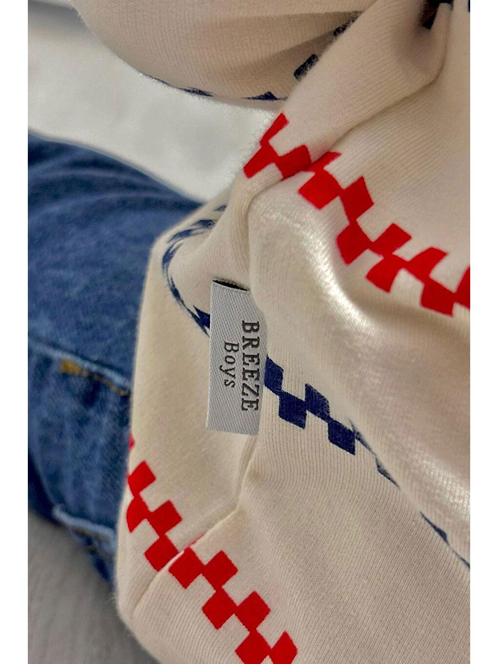 Ekru Erkek Bebek Uzun Kollu Tişört Patlı Minimal Marin Çizgili Krem (9 Ay-3 Yaş)-2