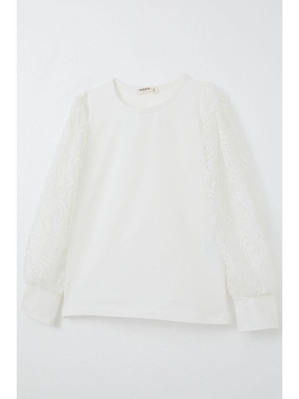 Kız Çocuk Uzun Kollu Tişört Kolları Dantel Detaylı Ekru (8-12 Yaş)-4
