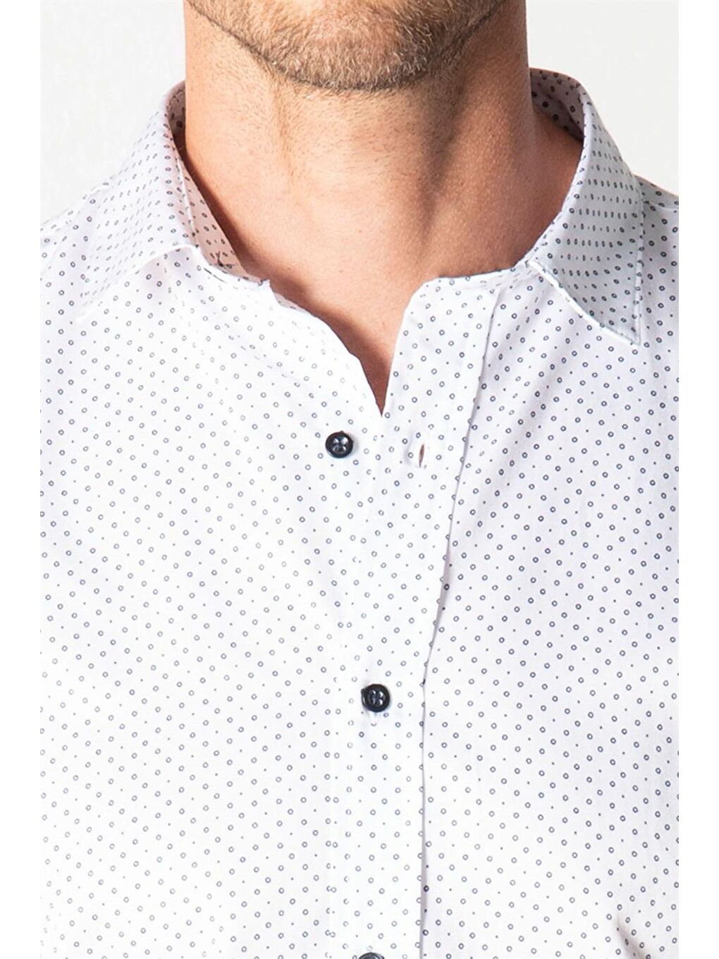 Beyaz Slım Fit Uzun Kol Baskılı Desenli Erkek Gömlek-2