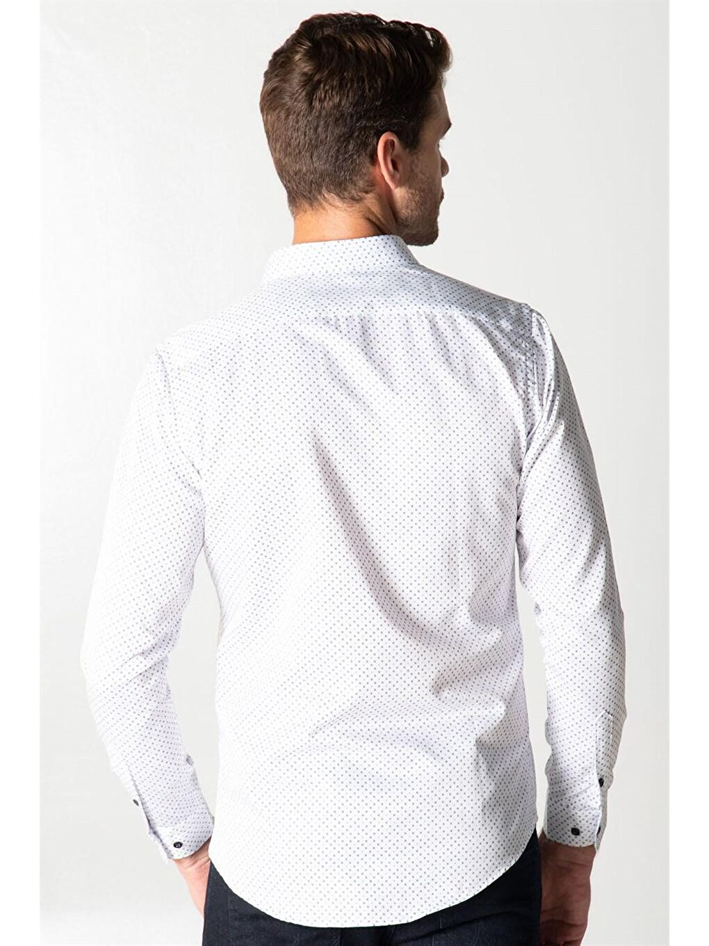 Beyaz Slım Fit Uzun Kol Baskılı Desenli Erkek Gömlek-3