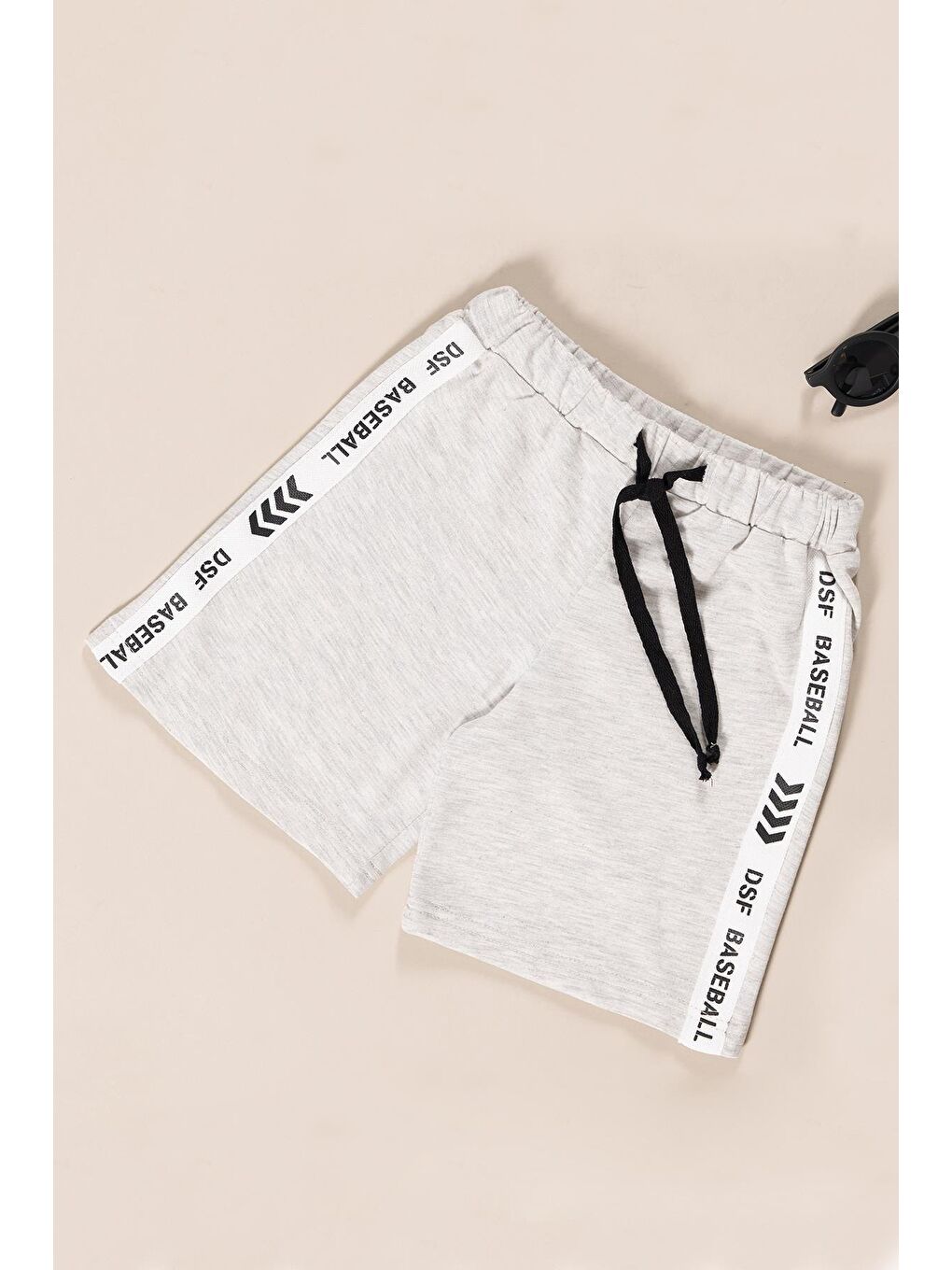 Etiket Ve Şort Yanı Baseball Baskı Detaylı Erkek Çocuk T-Shirt Şort Takım | Gri Siyah-1