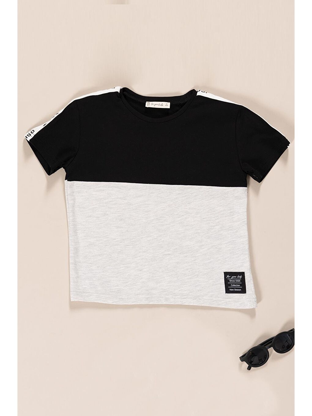 Etiket Ve Şort Yanı Baseball Baskı Detaylı Erkek Çocuk T-Shirt Şort Takım | Gri Siyah-2