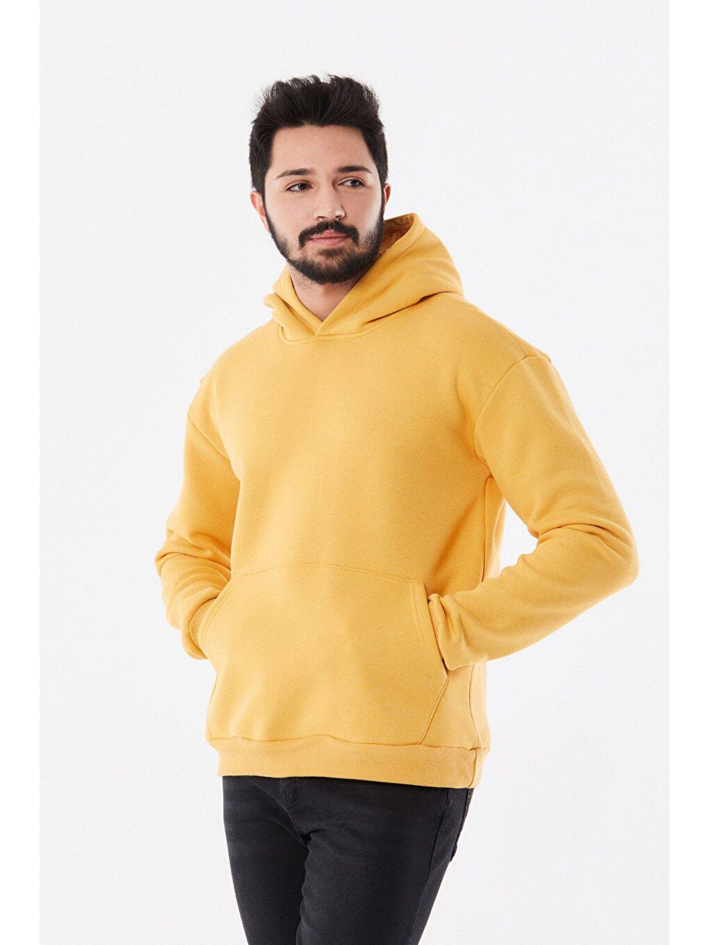 Sarı Kanguru Cepli Kapüşonlu Sweatshirt
