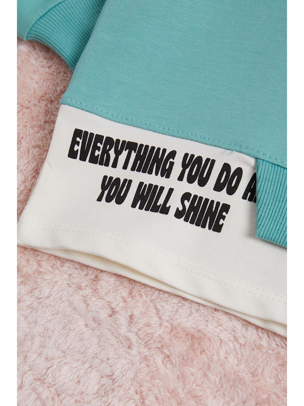 Yeşil Mint Yazı Baskılı Şeritli Kız Çocuk Sweatshirt 16287-1