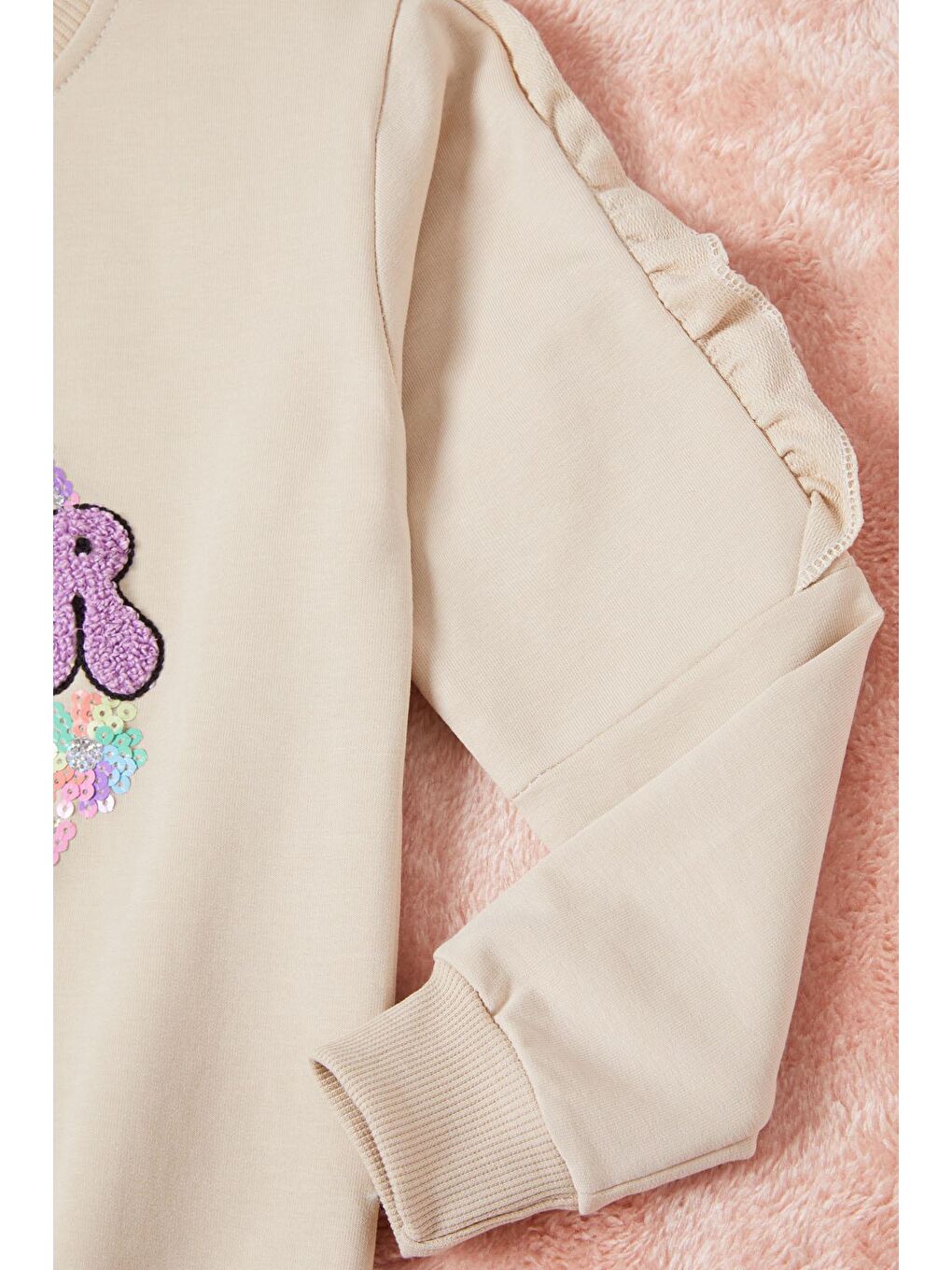 Ekru Krem Summer Yazı Nakışlı Kız Çocuk Sweatshirt 16581-2