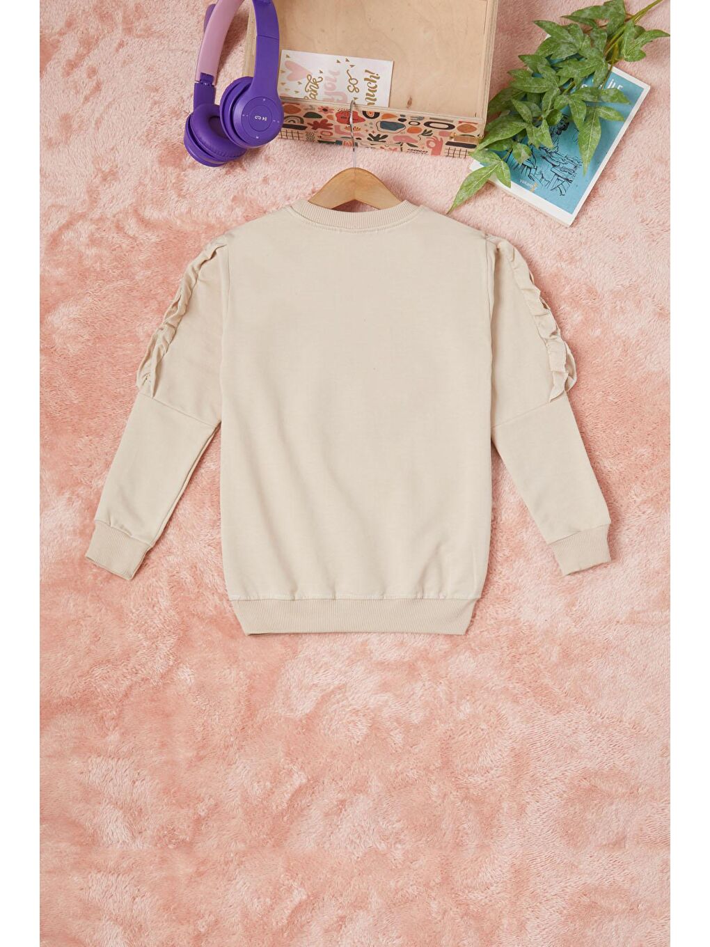 Ekru Krem Summer Yazı Nakışlı Kız Çocuk Sweatshirt 16581-3