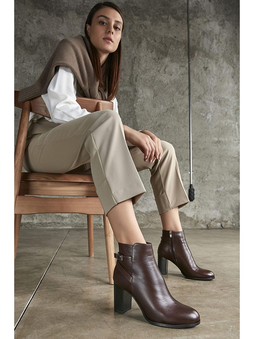 Kahverengi Kadın Hakiki Deri Bot 123353 2114 Kahve