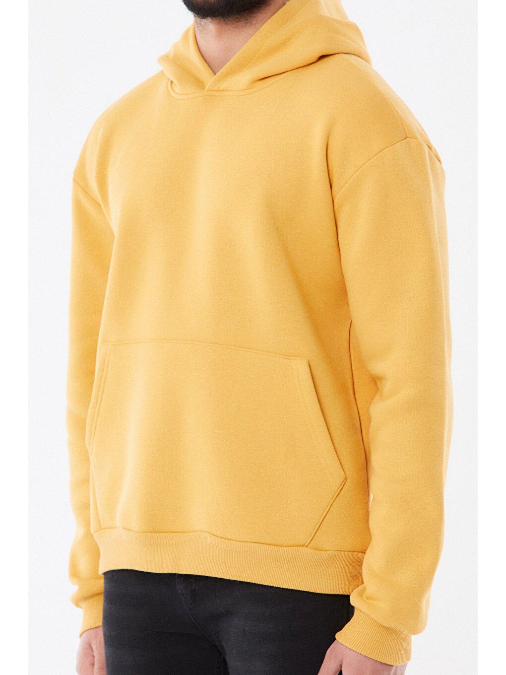 Sarı Kanguru Cepli Kapüşonlu Sweatshirt-3