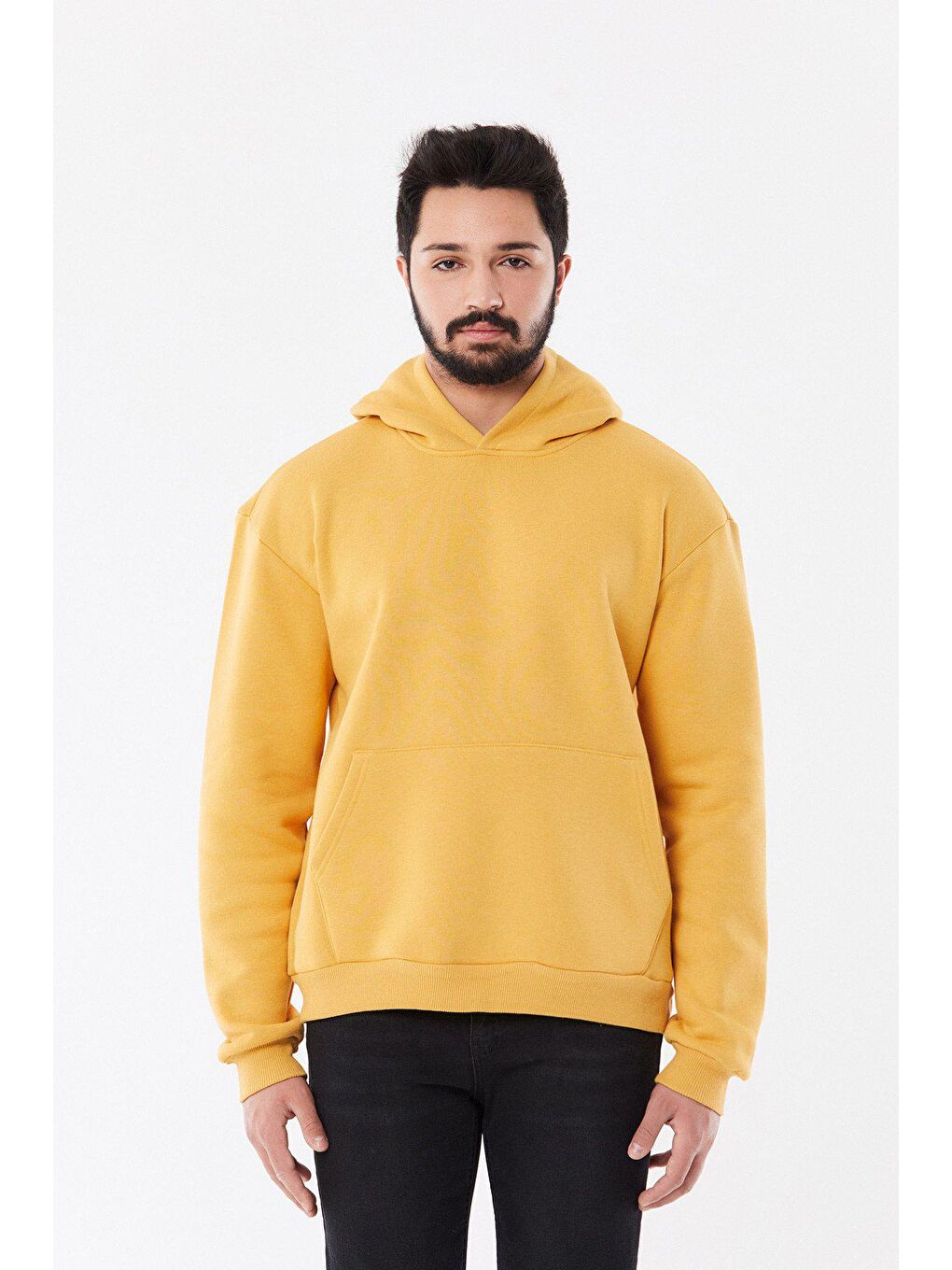 Sarı Kanguru Cepli Kapüşonlu Sweatshirt-4