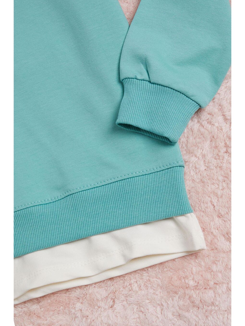 Yeşil Mint Yazı Baskılı Şeritli Kız Çocuk Sweatshirt 16287-3