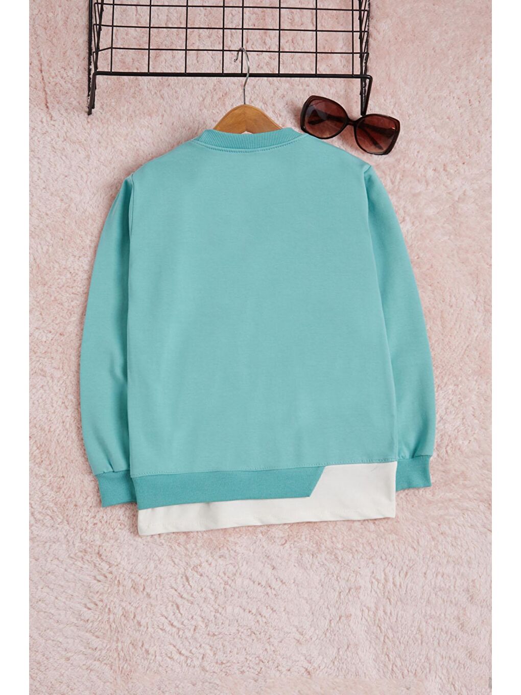 Yeşil Mint Yazı Baskılı Şeritli Kız Çocuk Sweatshirt 16287-4