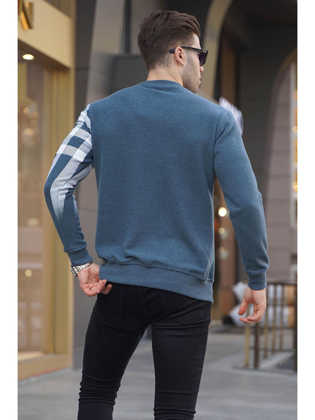 İndigo Bisiklet Yaka Baskılı Sweatshirt 6031-1