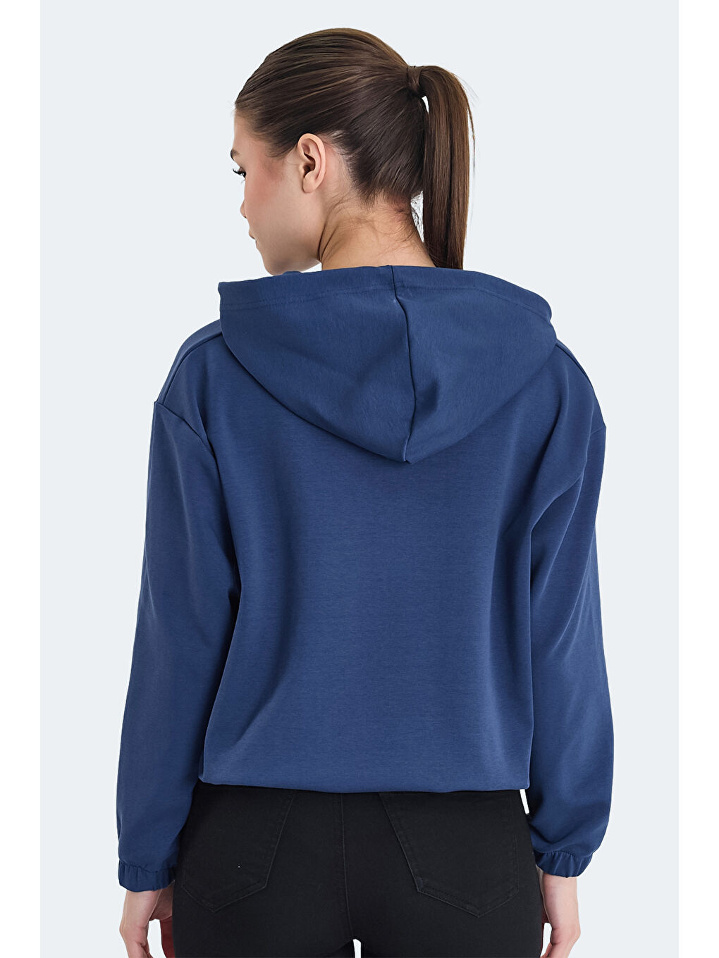 İndigo KIMBERLEY IN Kadın Fermuarlı Kapüşonlu Cepli Indigo Sweatshırt-1