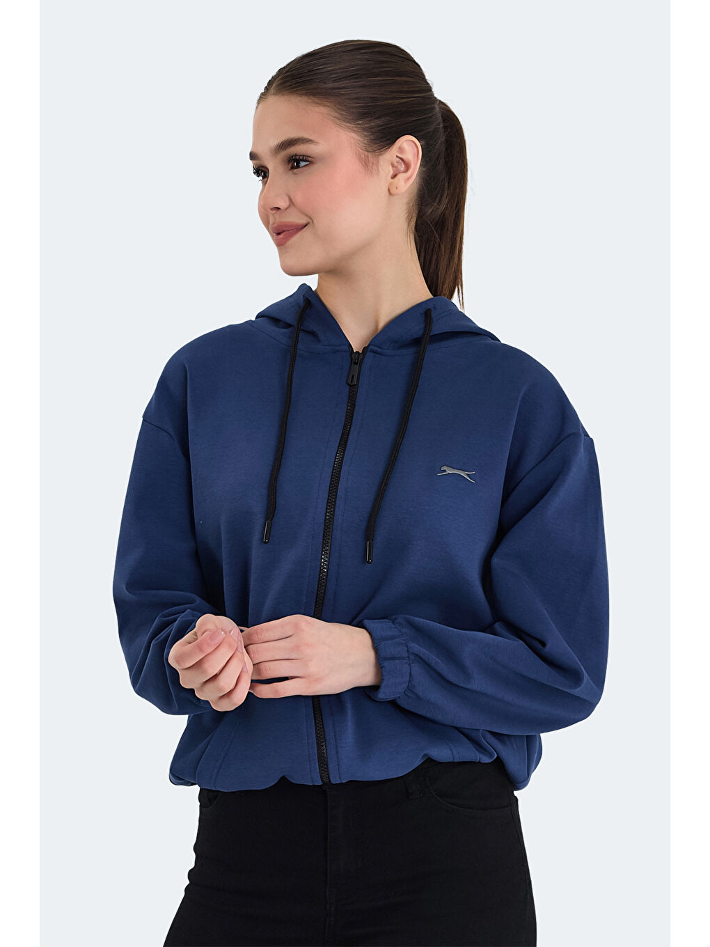 İndigo KIMBERLEY IN Kadın Fermuarlı Kapüşonlu Cepli Indigo Sweatshırt-2