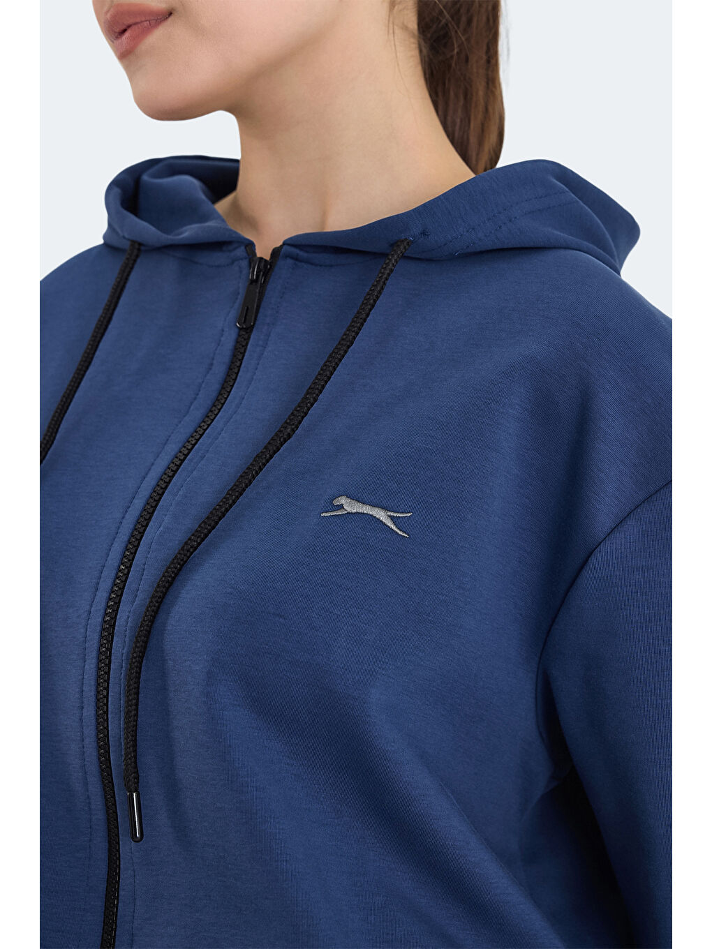 İndigo KIMBERLEY IN Kadın Fermuarlı Kapüşonlu Cepli Indigo Sweatshırt-4