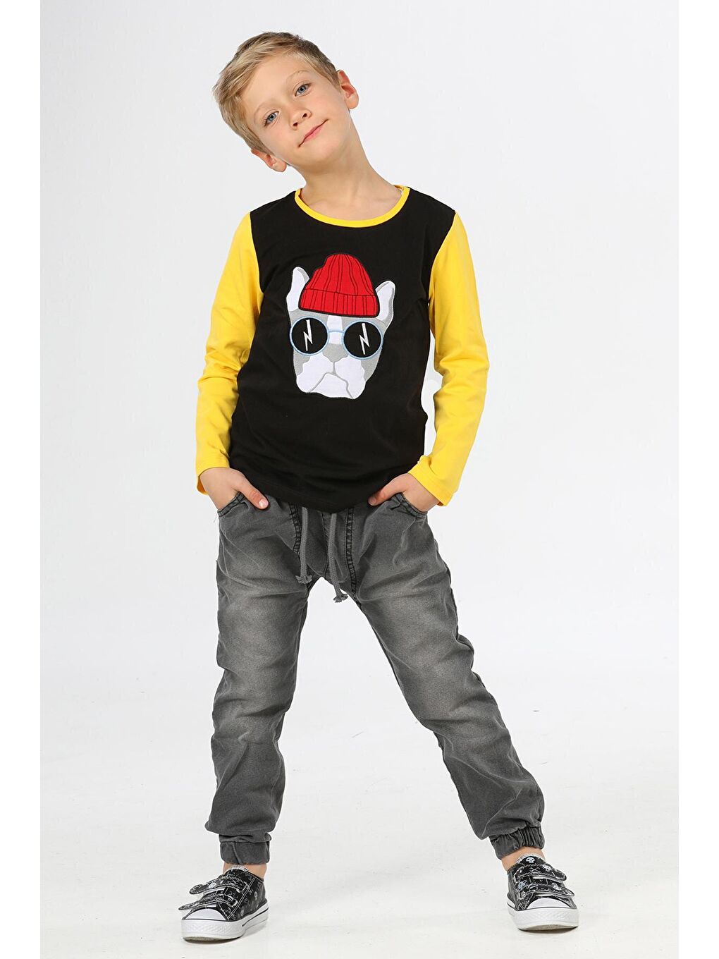 Siyah Mr Pug Jeans+Tişört Erkek Çocuk Takım-1