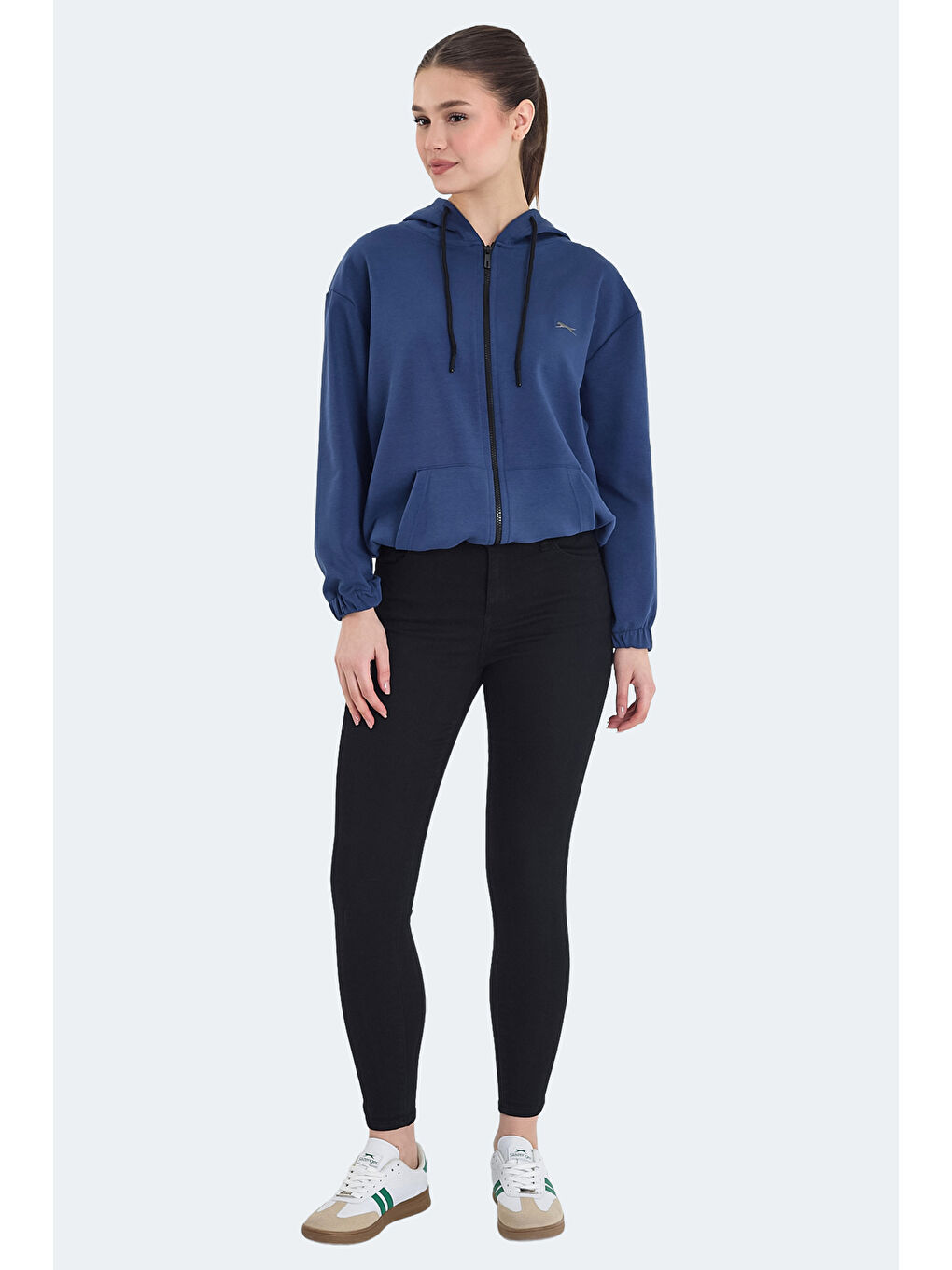 İndigo KIMBERLEY IN Kadın Fermuarlı Kapüşonlu Cepli Indigo Sweatshırt-6