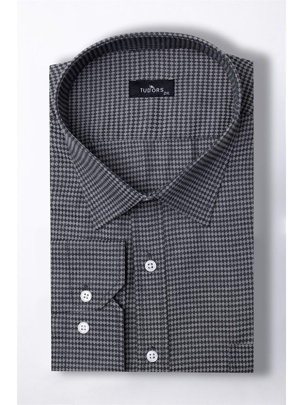 Büyük Beden Pamuklu Kolay Ütülenebilir Armürlü Kravatlık Erkek Gri Gömlek-1