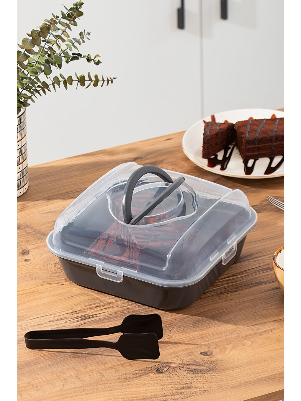 Antrasit 1094 Pasta Kek Börek Kabı - Taşıma çantası - Kilitli Fanus